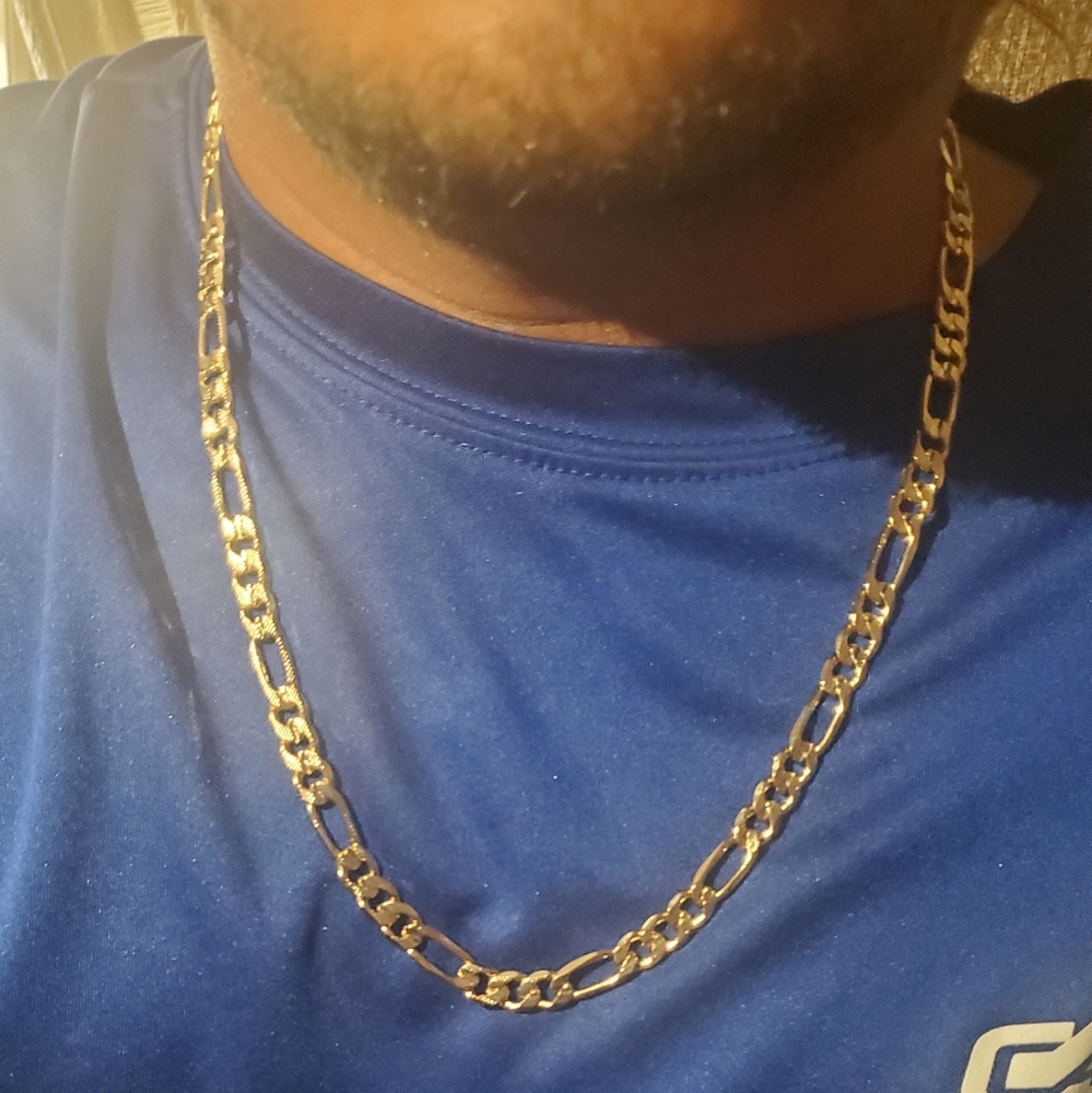 NEW| Stamped 18K Gold Figaro Necklace/Chain 24" 6-7mm